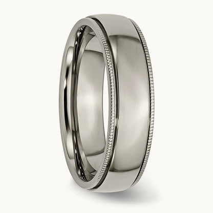 Polished Grooved and Beaded Edge Band, 6mm, Titanium