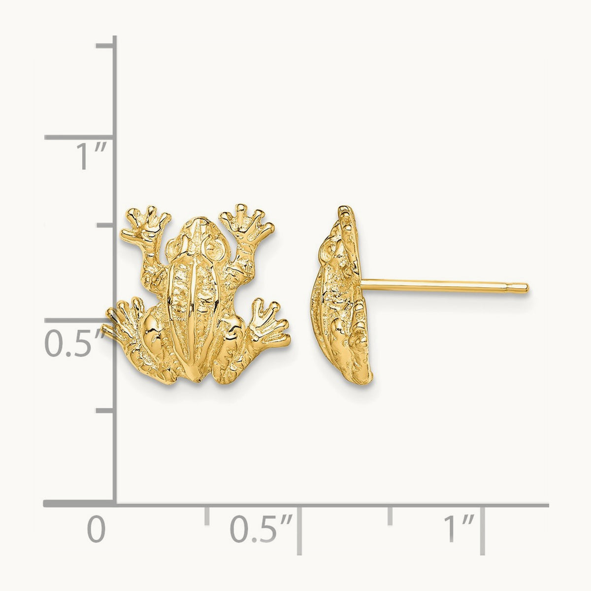 2-D Leap Frog Post Earrings, 14K