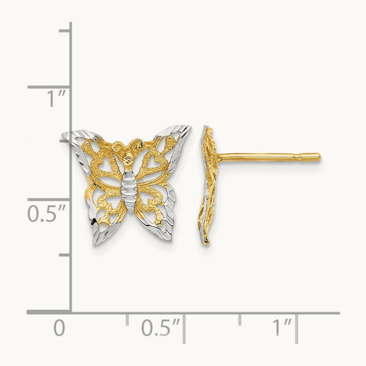 Butterfly Post Earrings — 14K Two-Tone Gold, 12.95mm