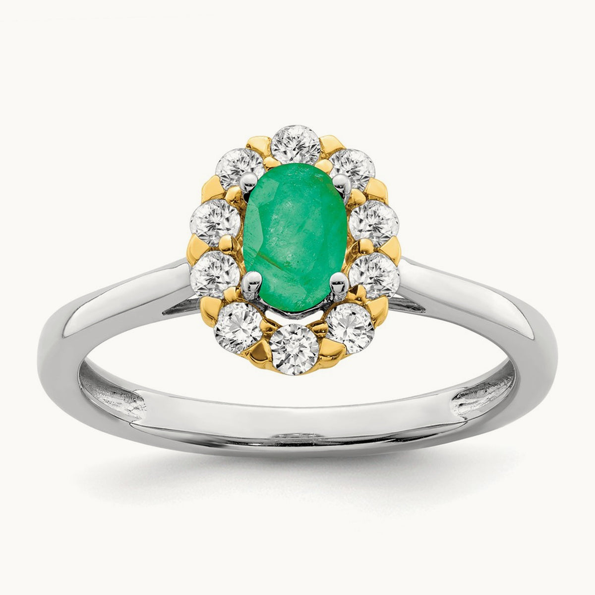 Created Emerald Halo Ring, 0.50 ct tw Lab-Grown Diamond — 14K Two-Tone