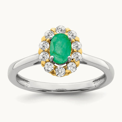 Created Emerald Halo Ring, 0.50 ct tw Lab-Grown Diamond — 14K Two-Tone