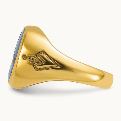 IBGoodman Men's Grooved w/ Cr. Sapphire Blue Lodge Masonic Ring, 14K