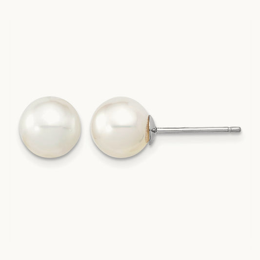 8- Round White Saltwater South Sea Pearl Earrings, 9mm, 14K White Gold