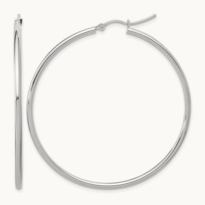 Polished Hinged Hoop Earrings, 10K White Gold — Leslie's