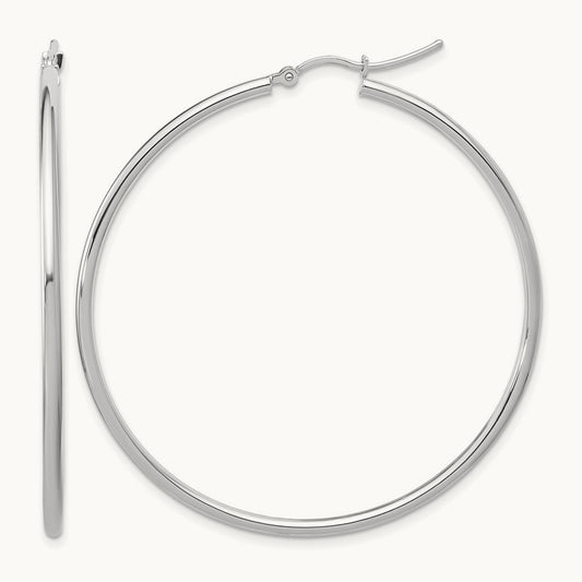 Polished Hinged Hoop Earrings, 10K White Gold — Leslie's