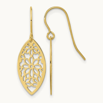 Polished Flower Dangle Earrings, 14K
