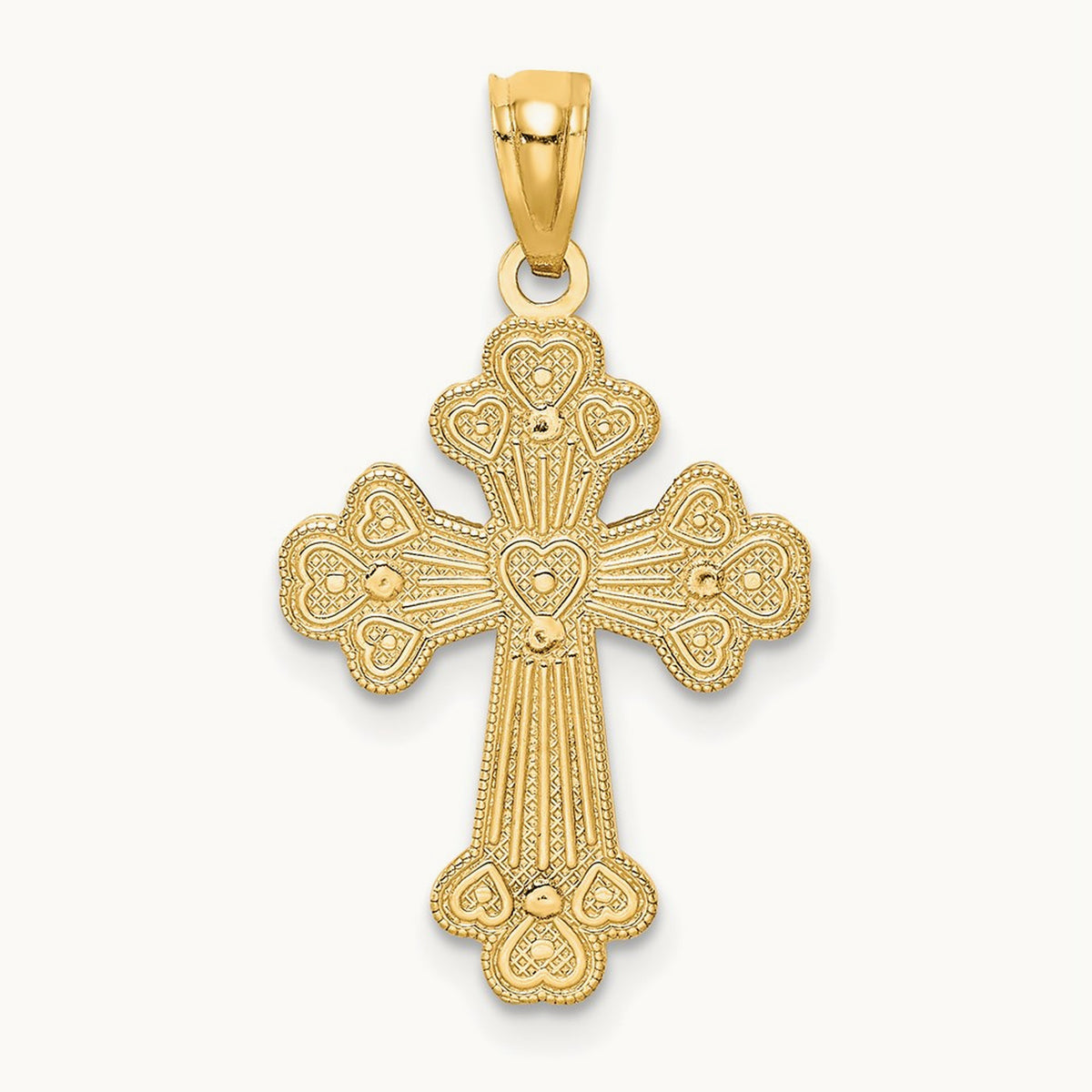 Polished Filigree 2 Level Heart Cross Pendant, 14K Two-tone