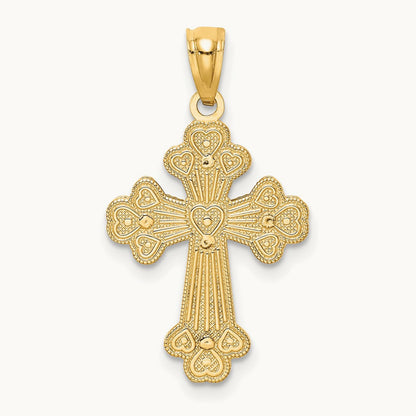 Polished Filigree 2 Level Heart Cross Pendant, 14K Two-tone