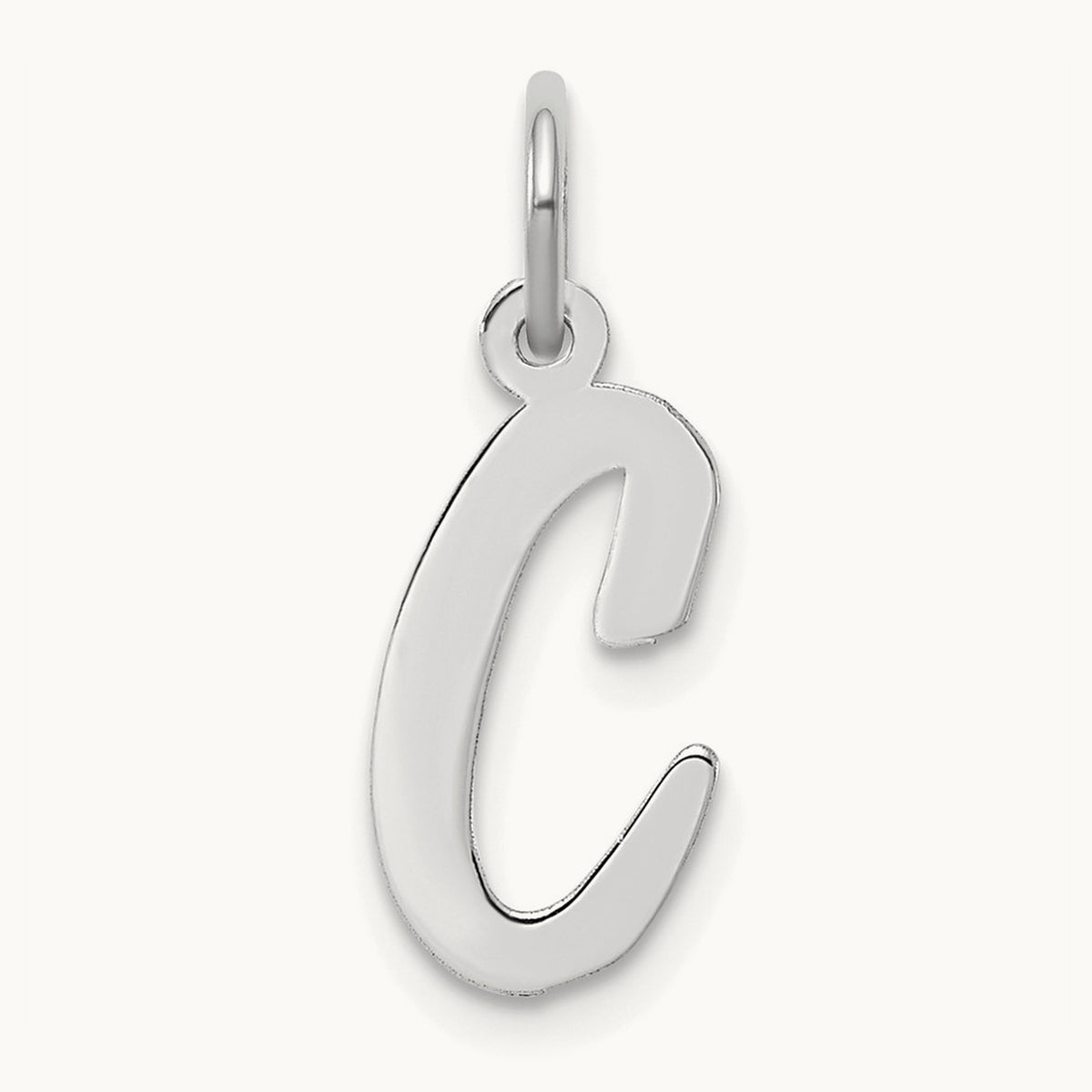 Medium Script Initial Charm — 14K White Gold, C