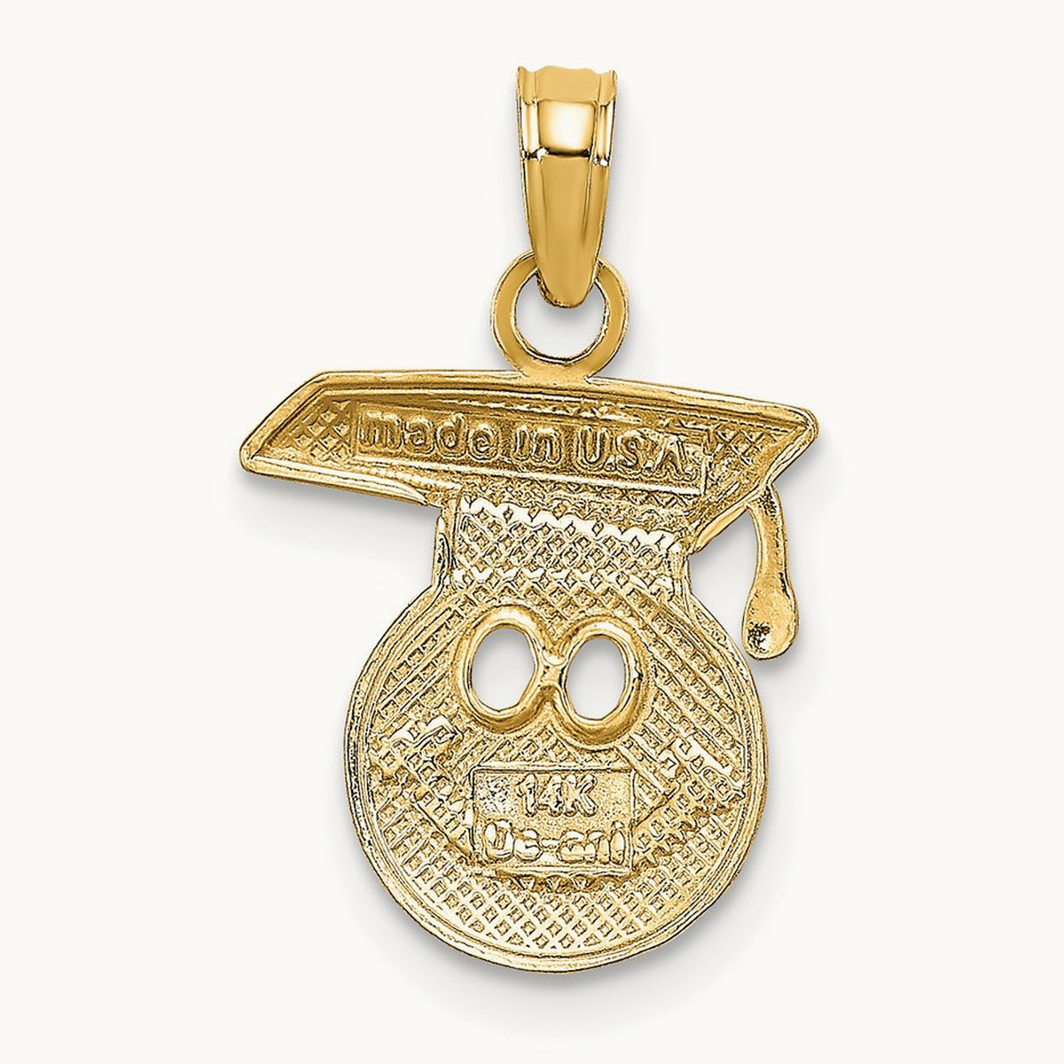 Polished Smiley Face w/ Graduation Cap Charm, 14K