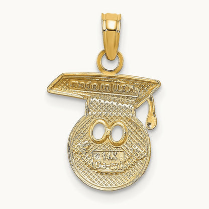 Polished Smiley Face w/ Graduation Cap Charm, 14K