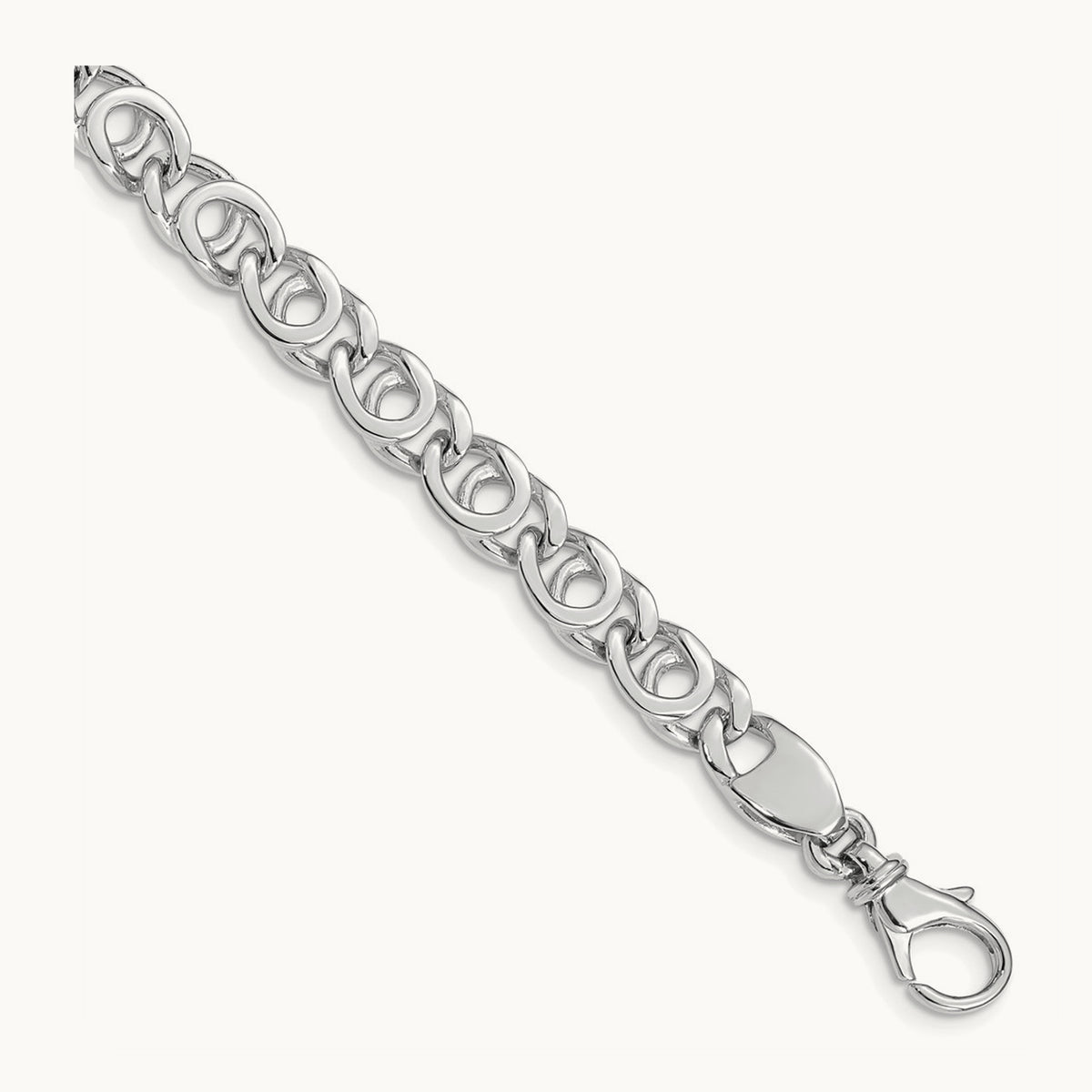 Hand Polished Fancy Link Bracelet, 7mm, 14K White Gold