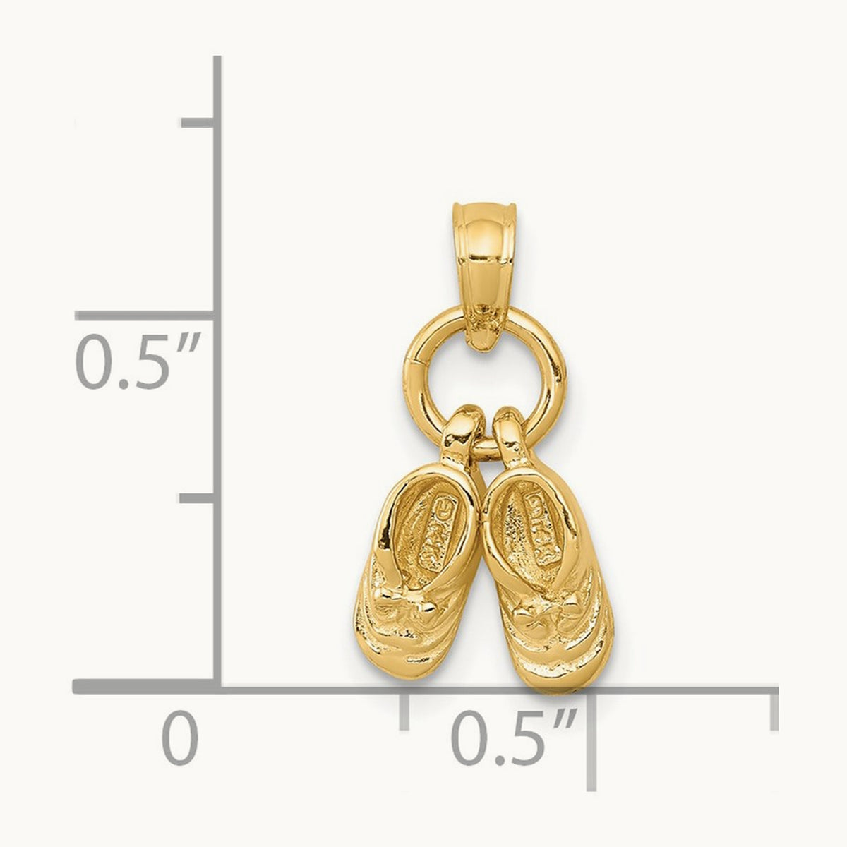 3D Moveable Baby Shoes Charm — 14K Yellow Gold, 15.4mm
