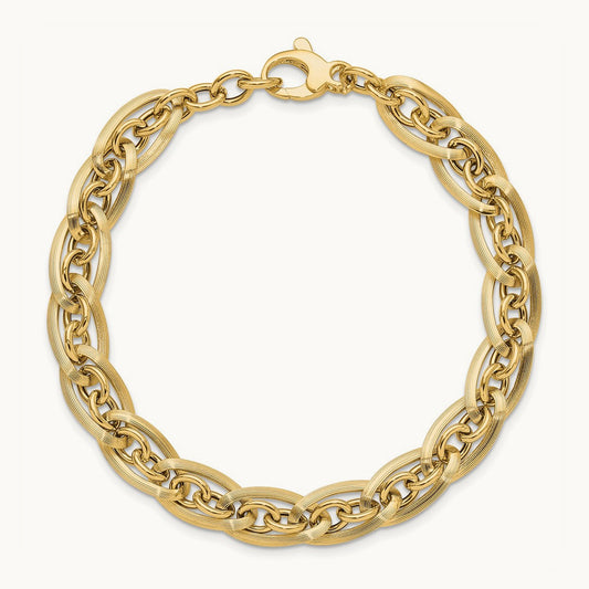 Polished and Grooved w/ .5 in ext. Fancy Link Bracelet, 14K Gold