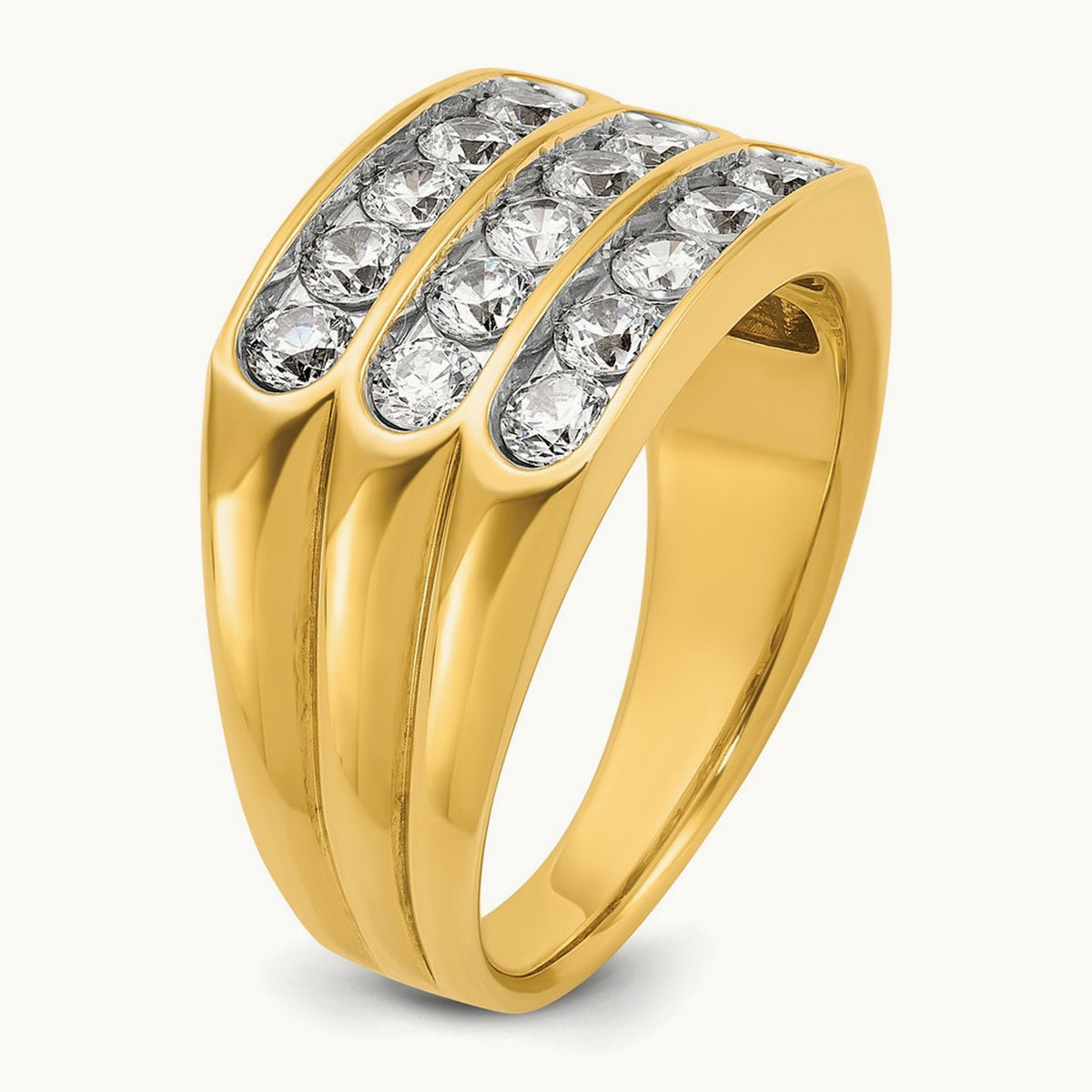 IBGoodman Men's Polished and Grooved 3-Row Diamond Ring, 14K
