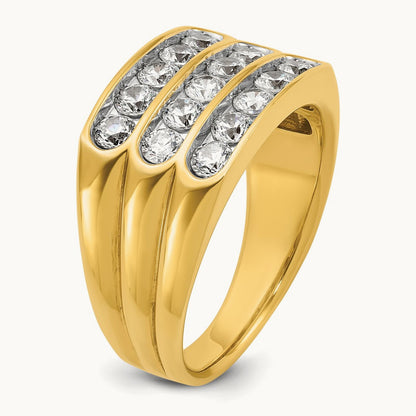 IBGoodman Men's Polished and Grooved 3-Row Diamond Ring, 14K