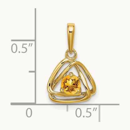 Citrine Triangle Pendant — 14K Yellow Gold
