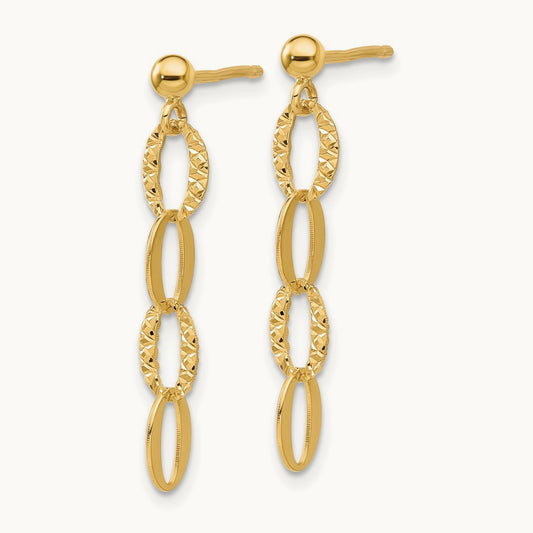 D/C Oval Link Post Dangle Earrings, 14K