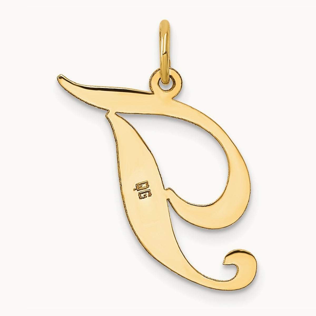 Large Fancy Script Initial Charm — 14K Yellow Gold, T