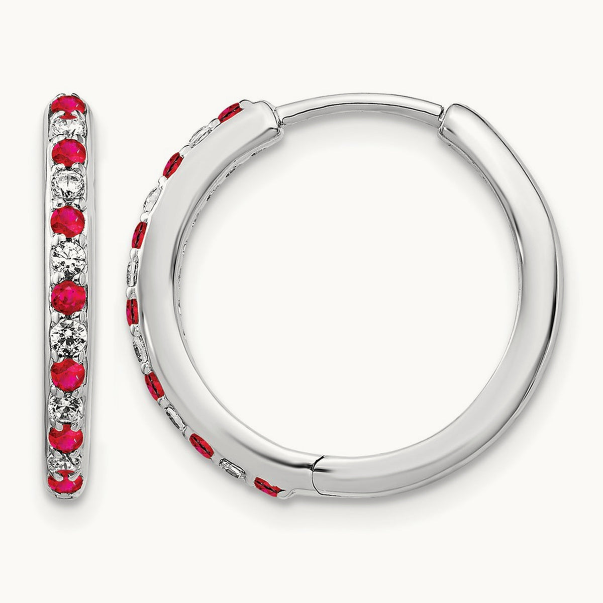 Created Ruby Hinged Hoop Earrings, 0.20 ct tw Lab-Grown Diamond
