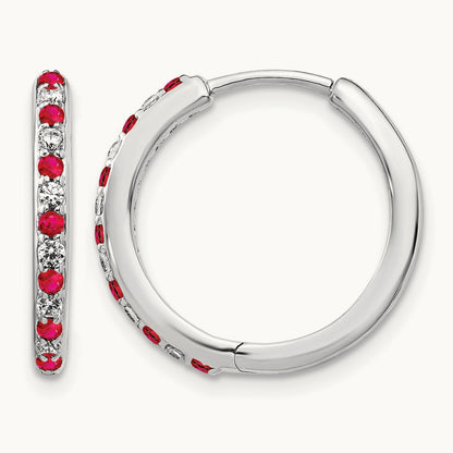 Created Ruby Hinged Hoop Earrings, 0.20 ct tw Lab-Grown Diamond