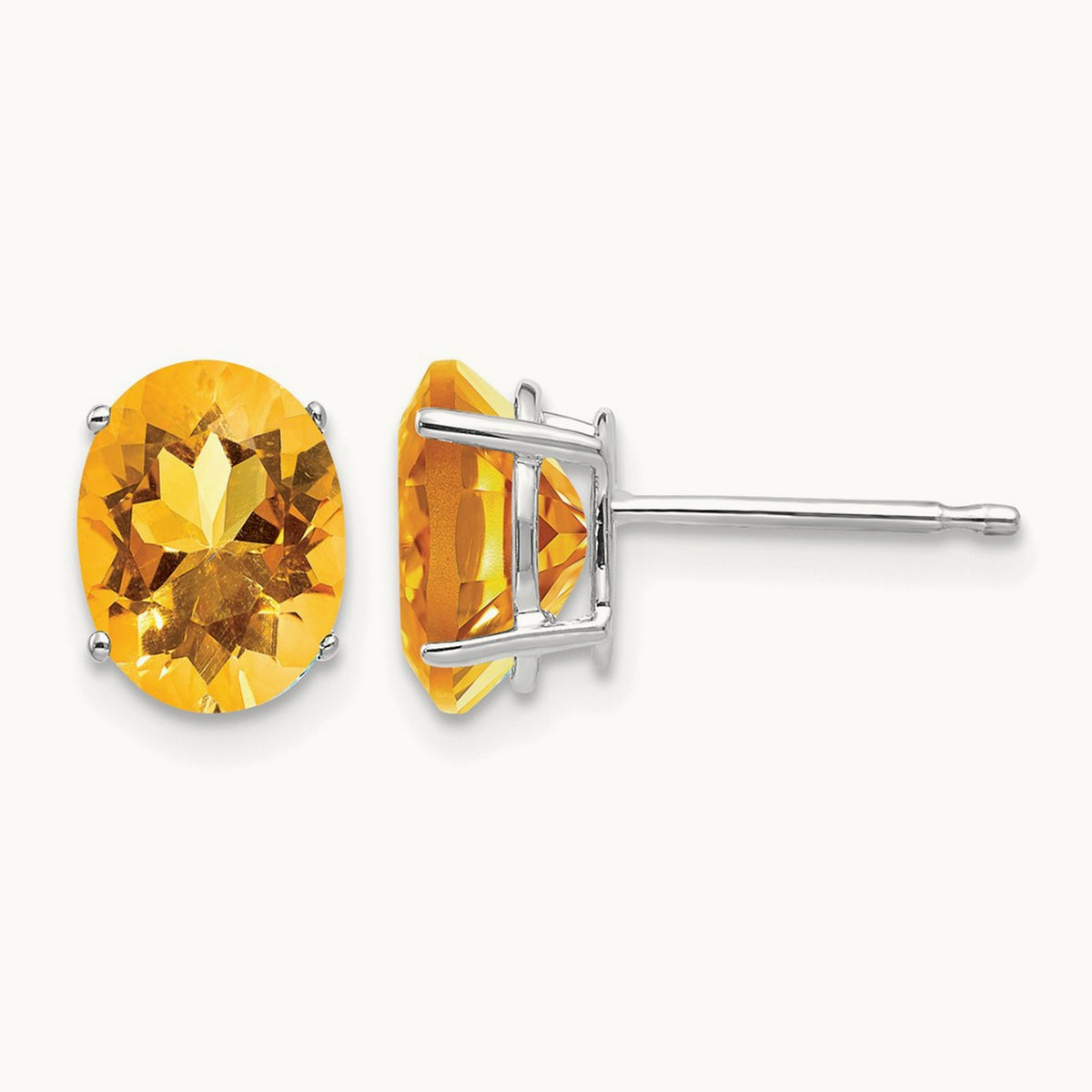 8x6mm Oval Citrine Earrings, 14K White Gold