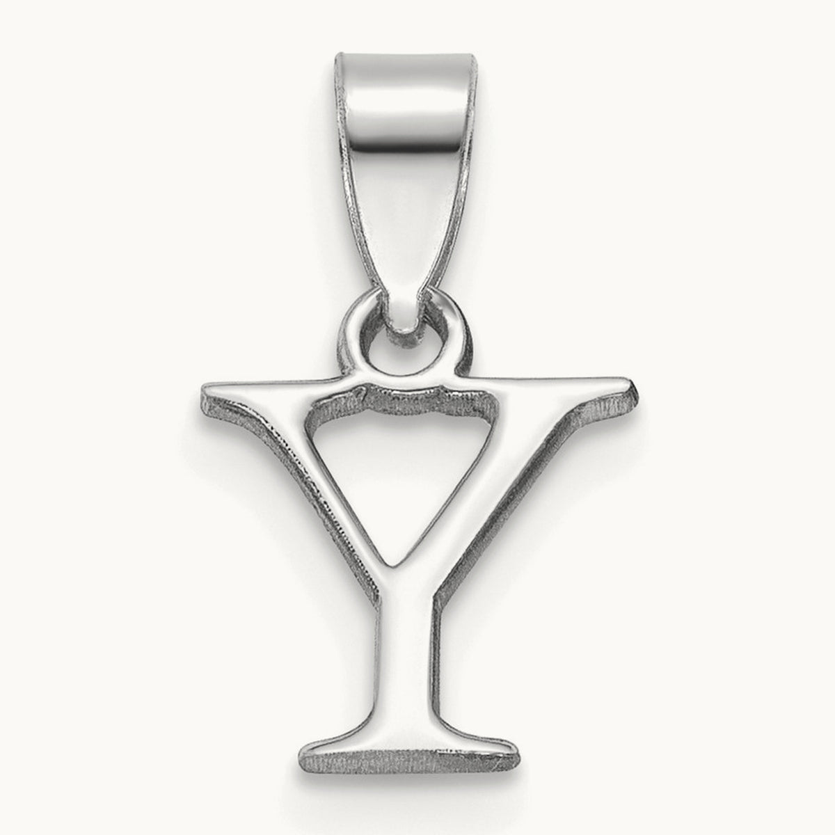 Polished Block Initial Pendant — 14K White Gold, Y