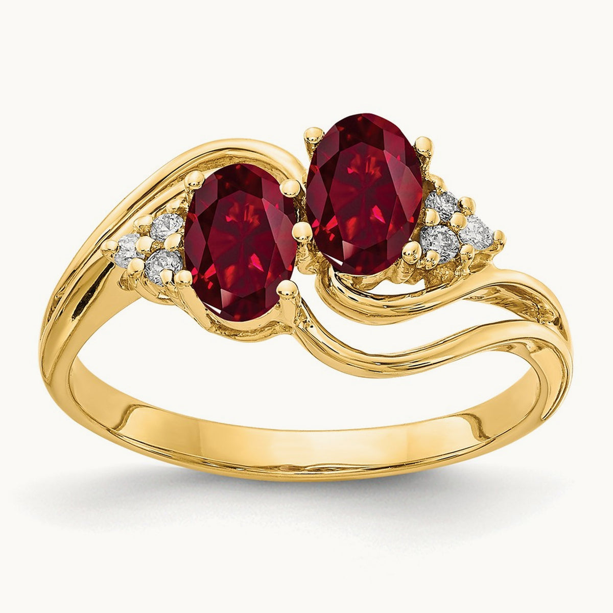 6x4mm Oval Created Ruby A Diamond ring, 14K