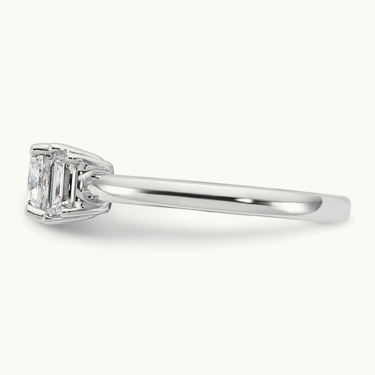 Cushion & 1/2 Moon Engagement Ring — 14K White Gold, 1 3/8 ct, 7