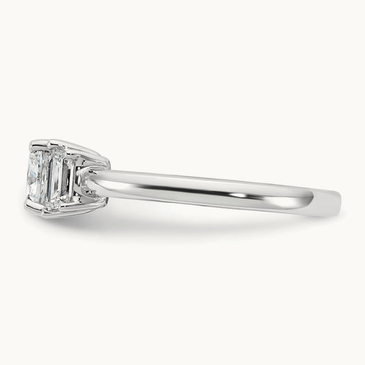 1 3/8ct Lab Grown Diamond VS+ F+ Cushion &1/2 Moon Comp Eng Ring, 14K White Gold