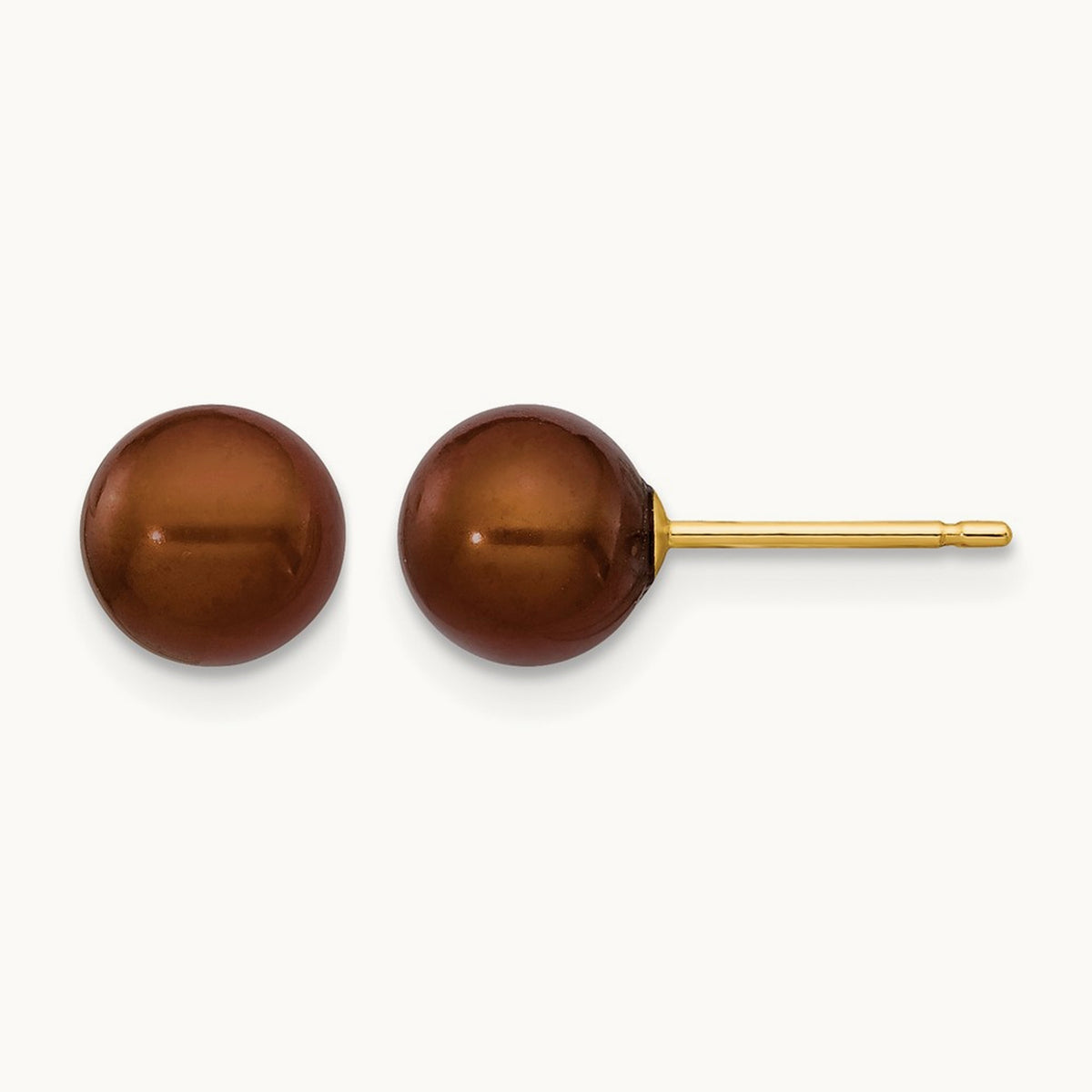 6- Brown Round Freshwater Cultured Pearl Stud Post Earrings, 7mm, 14K