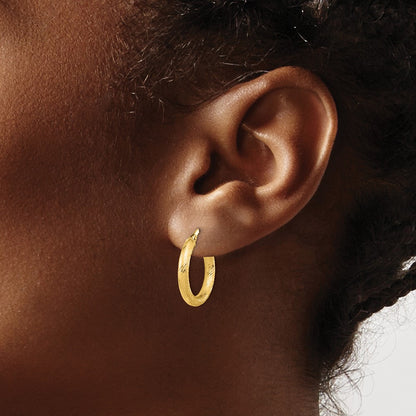 3x15 Diamond-cut Round Hoop Earrings — 14K Yellow Gold