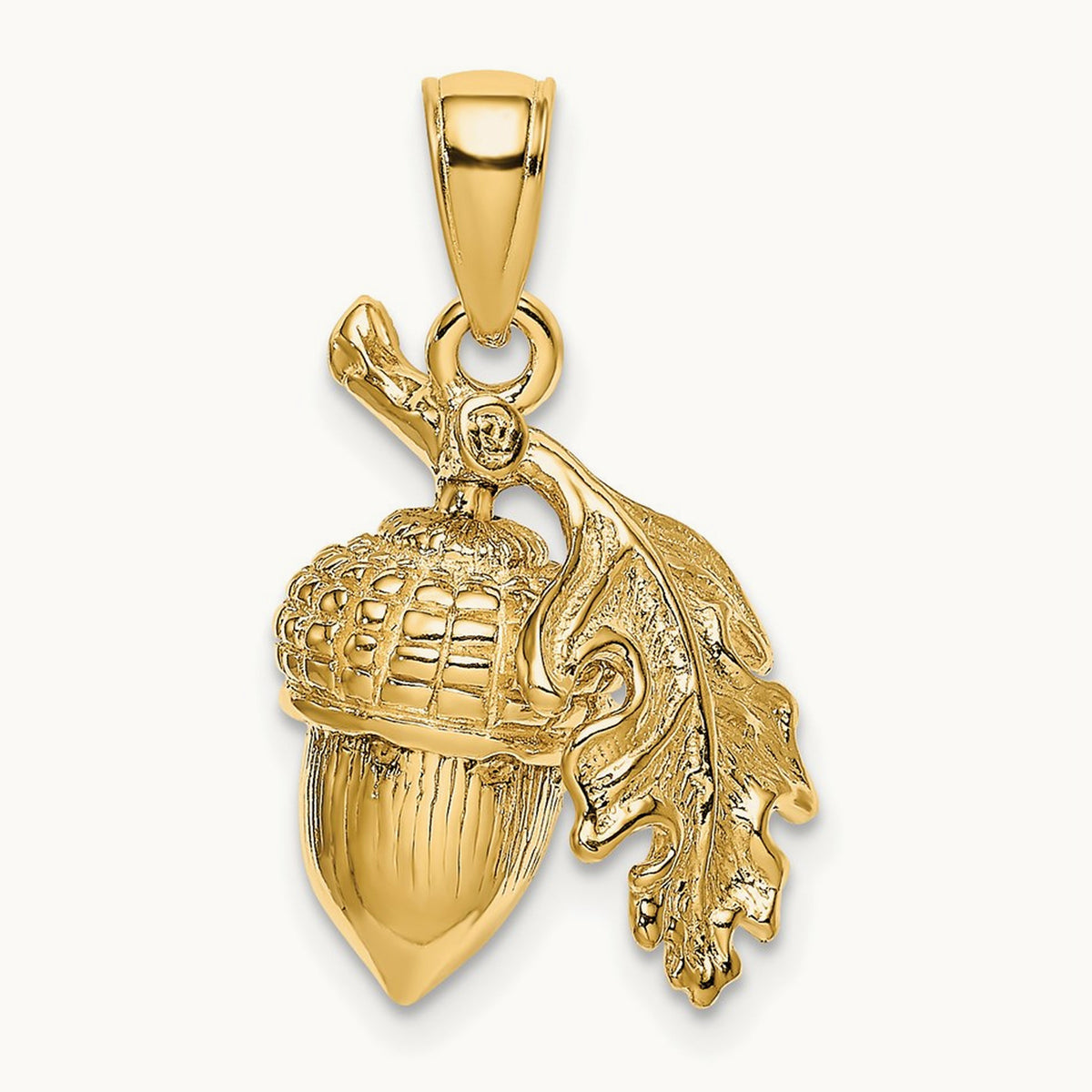 3-D Acorn w/Leaf Pendant, 14K