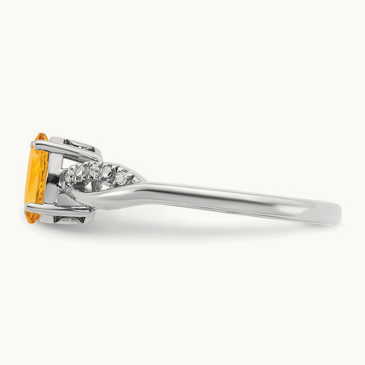 Oval Citrine and Diamond Ring, 14K White Gold