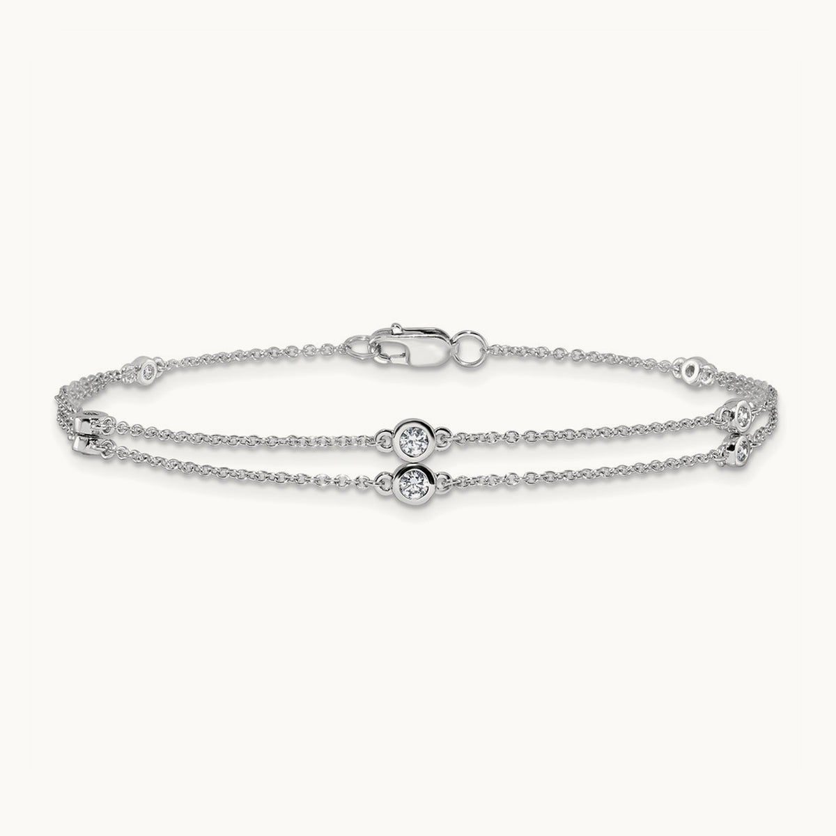 Diamond Multi Station Double Strand Bracelet — 14K White Gold