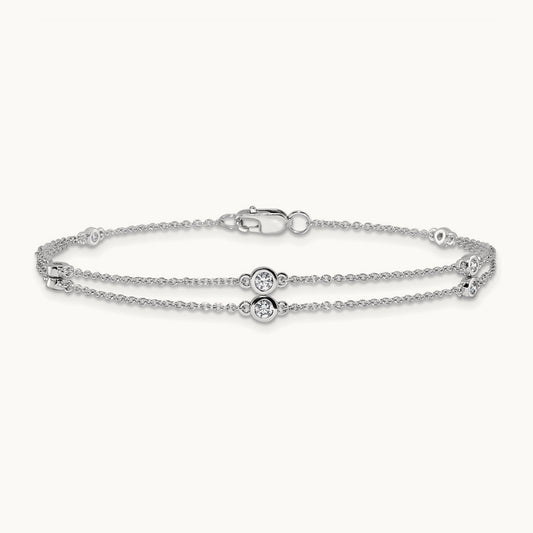 Diamond Multi Station Double Strand Bracelet — 14K White Gold