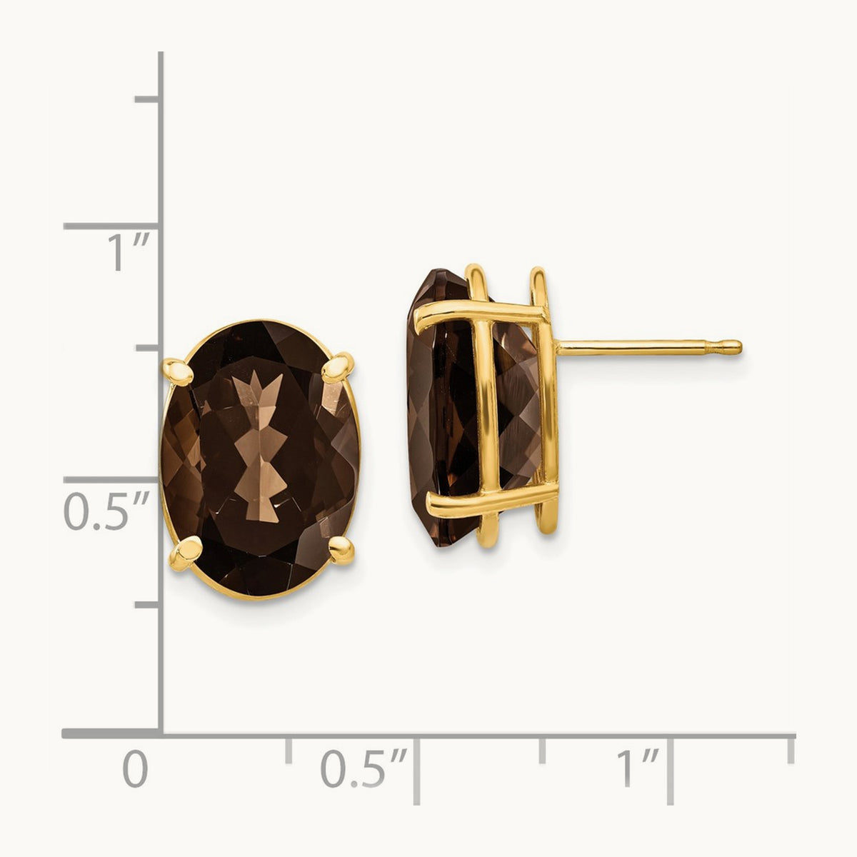 14x10 Oval Smoky Quartz Earrings, 14K