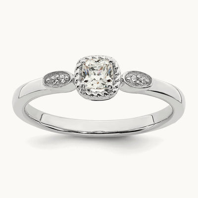 Petite Rope Edge Cushion Complete Dia Ring, 14K White Gold