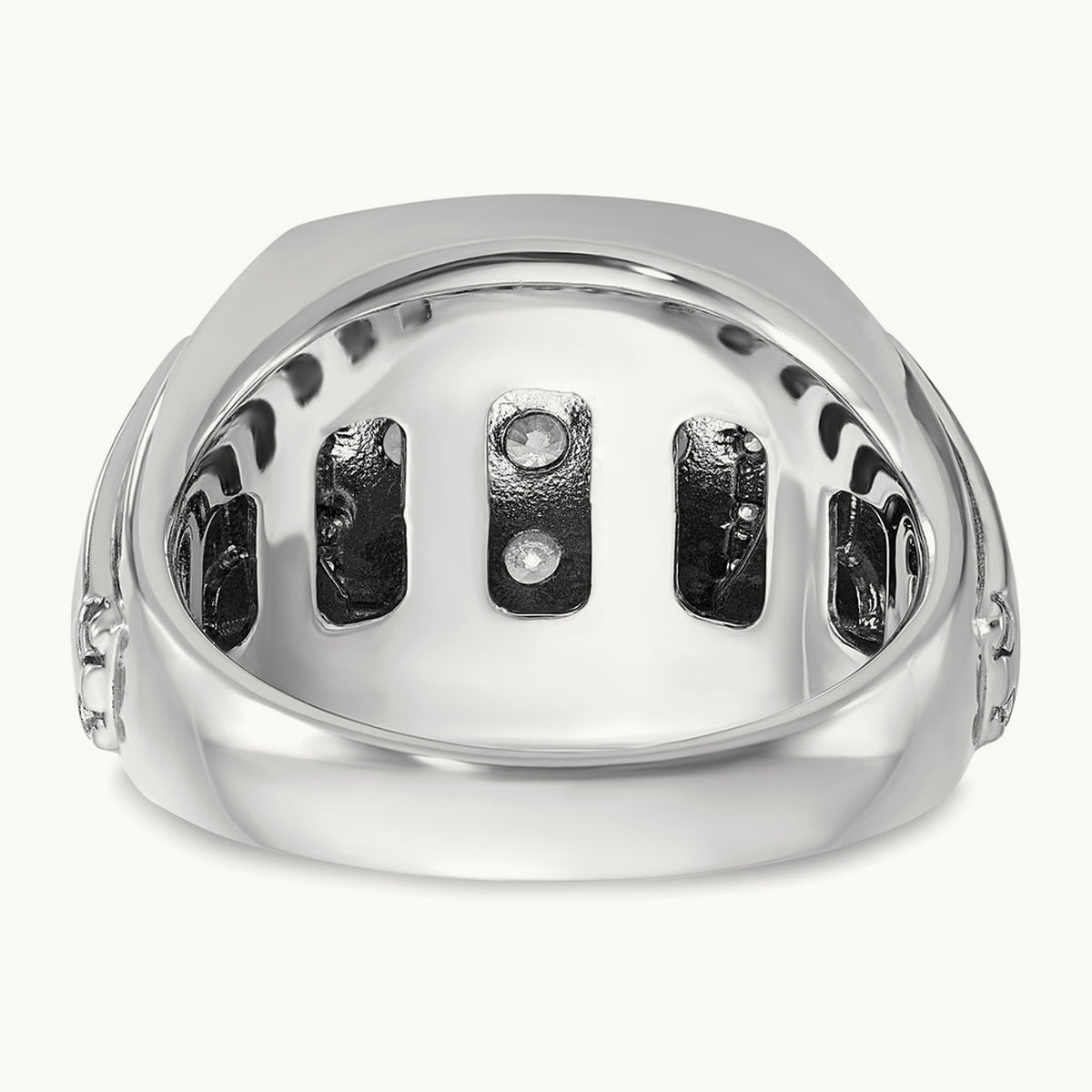 Men's Polished & Satin Diamond Square Cluster Ring — 14K White Gold