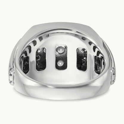 Men's Polished & Satin Diamond Square Cluster Ring — 14K White Gold