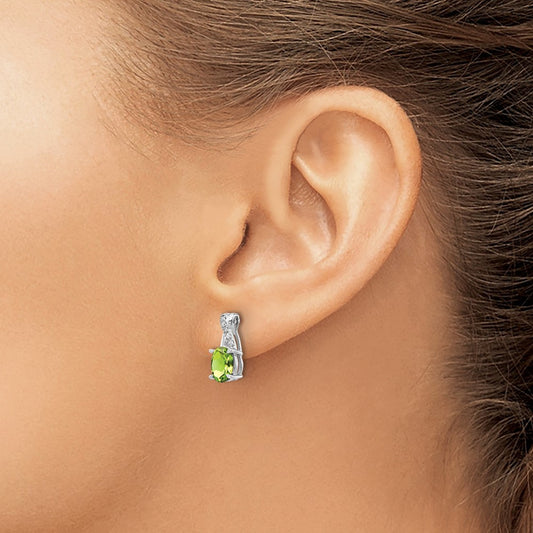 Peridot and Diamond Earrings — 14K White Gold