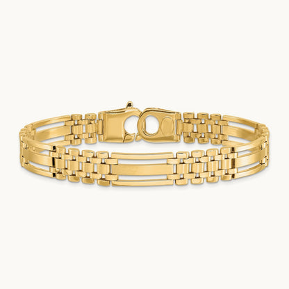 Polished and Satin 8.75in Mens Link Bracelet, 14K