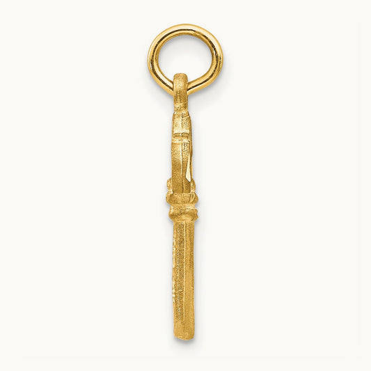Polished Diamond-cut 3D Key Charm, 14K