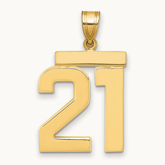Large Polished Number 21 Charm, 14K