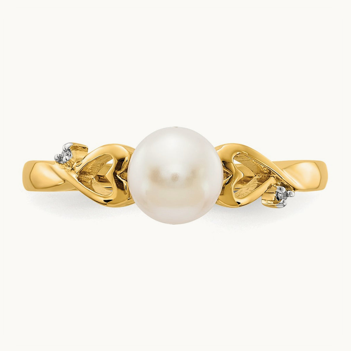 Diamond and Freshwater Cultured Pearl Heart Ring, 14K