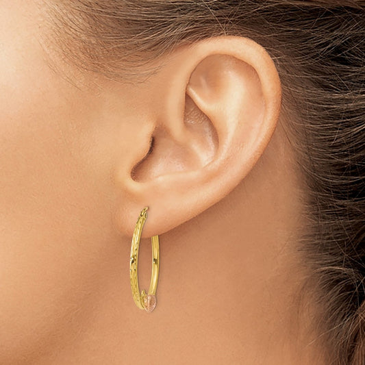 Heart Diamond-cut Hoop Earrings with rose — 26mm