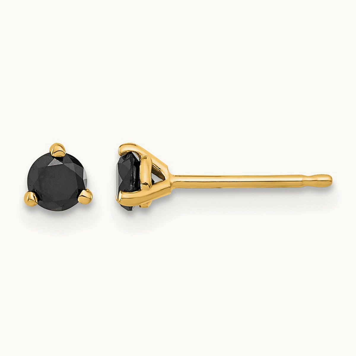 Black Diamond Stud Earrings — 14K Yellow Gold, 4mm, 0.36 ct