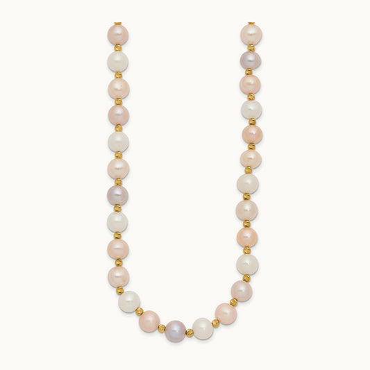 8- Semi-round Pink/Purple/White FWC Pearl D/C Beaded Necklace, 9mm, 14K