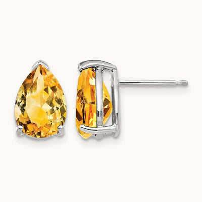 10x7mm Pear Citrine Earrings, 14K White Gold