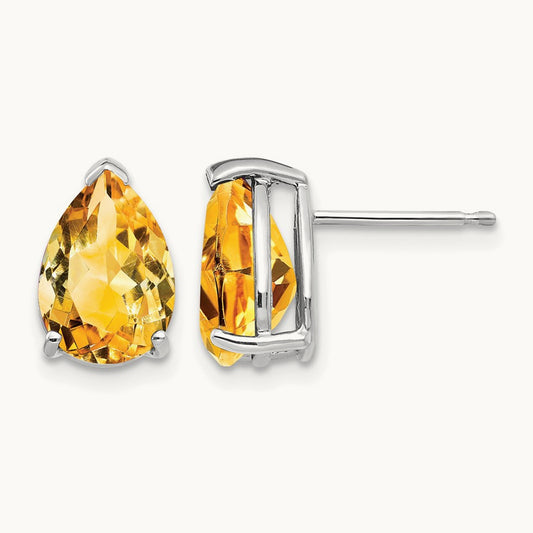 10x7mm Pear Citrine Earrings, 14K White Gold